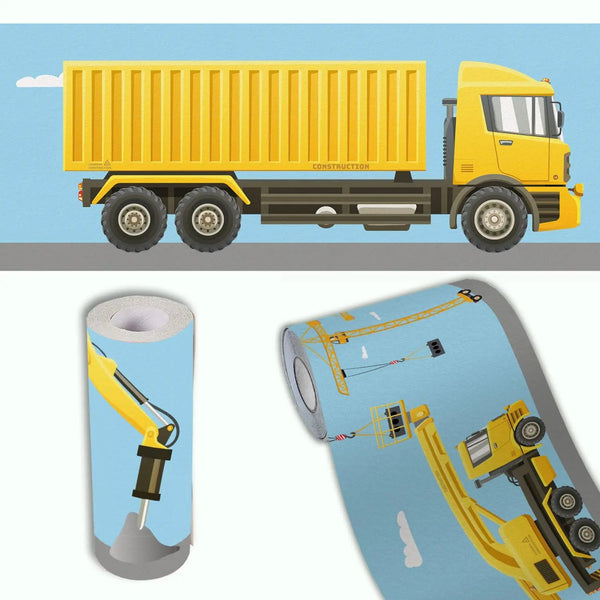 Baufahrzeuge Bordüre Kinderzimmer Wandbordüre Vliestapete Baustelle - Sunnywall - Individualität trifft Design