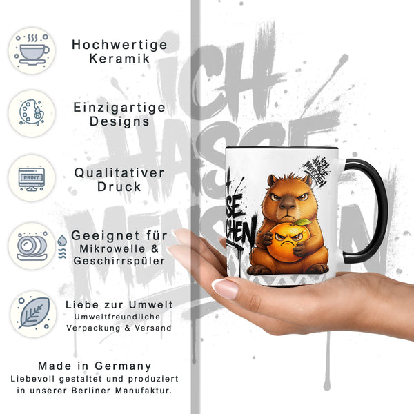 Capybara Tasse „Ich hasse Menschen“ – Lustige Kaffeetasse - Sunnywall - Individualität trifft Design