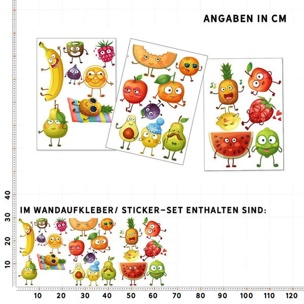 Comic Fruits - Wandtattoo Kinderzimmer Küche Wandaufkleber - Sunnywall - Individualität trifft Design