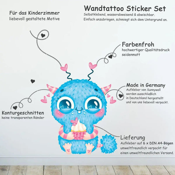 Cute Monster - Wandtattoo Kinderzimmer Baby Wandaufkleber - Sunnywall - Individualität trifft Design