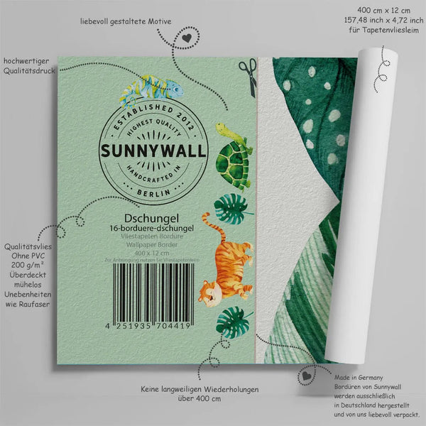 Dschungel Wildtiere Bordüre Vliestapete Kinderzimmer - Sunnywall - Individualität trifft Design