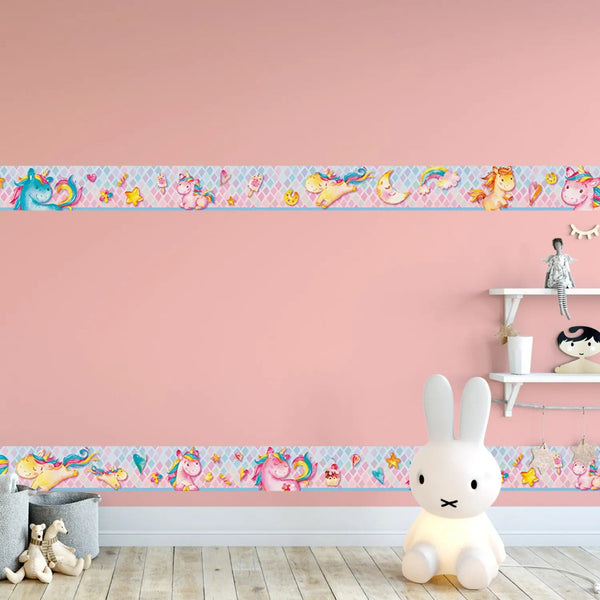 Einhorn Bordüre Vliestapete Kinderzimmer Regenbogen - Sunnywall - Individualität trifft Design