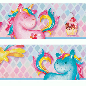 Einhorn Bordüre Vliestapete Kinderzimmer Regenbogen - Sunnywall - Individualität trifft Design