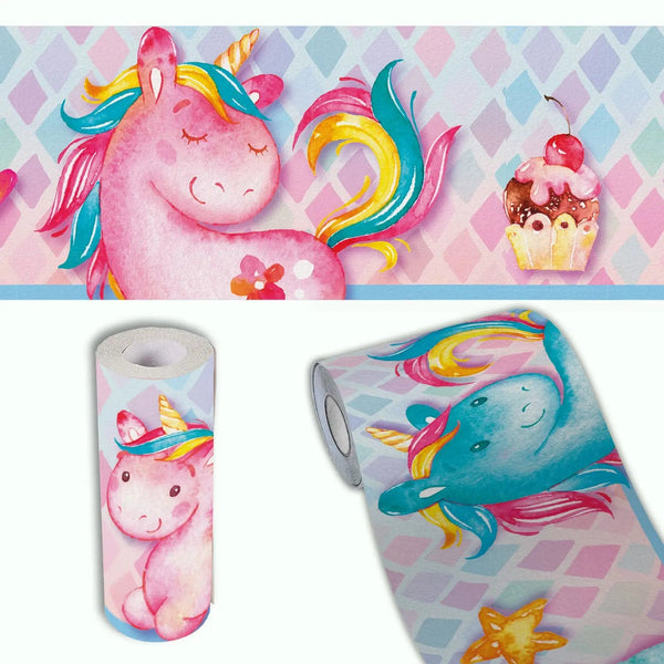 Einhorn Bordüre Vliestapete Kinderzimmer Regenbogen - Sunnywall - Individualität trifft Design