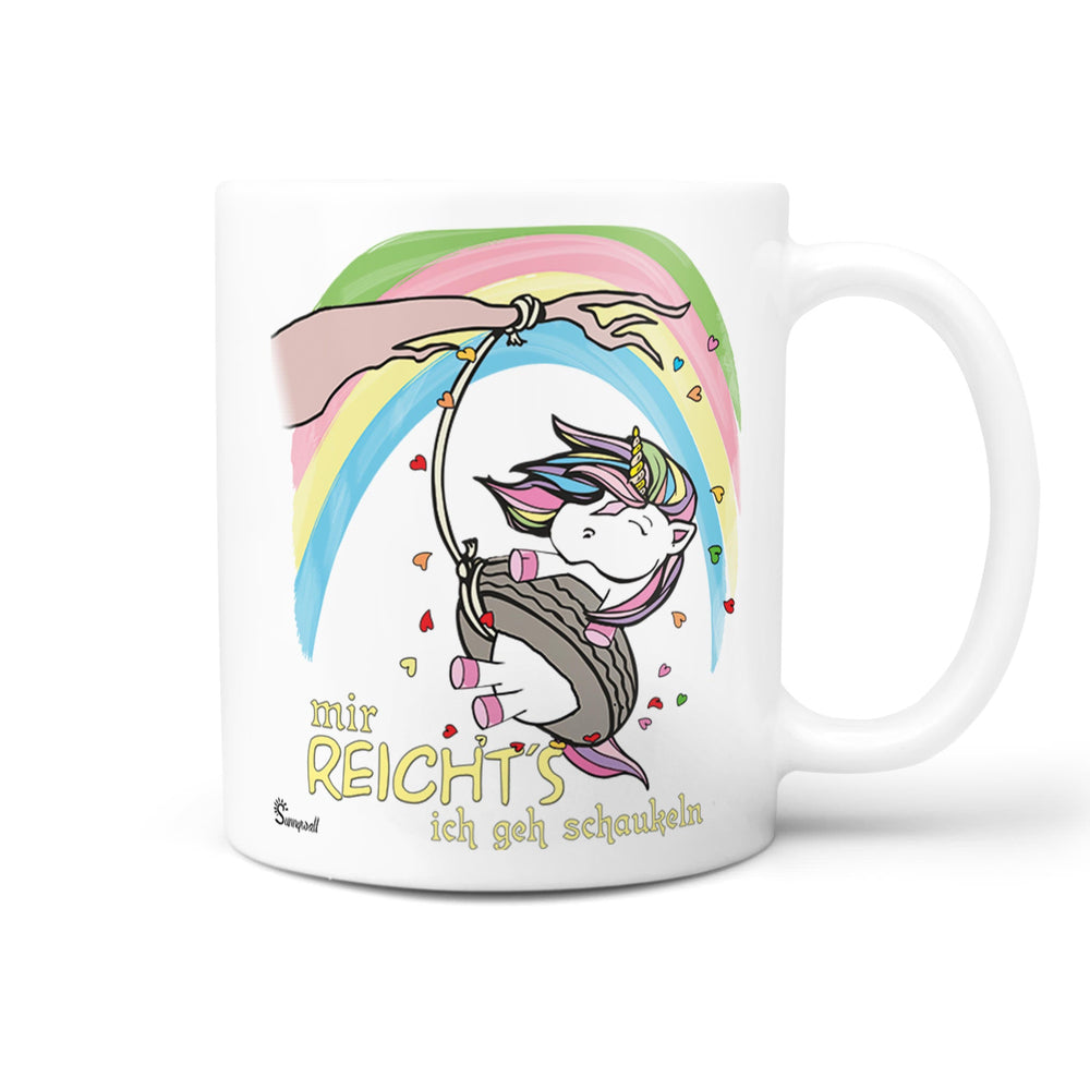 Einhorn Tasse Spruch – Mir reicht’s ich geh schaukeln mit Regenbogen - Sunnywall - Individualität trifft Design