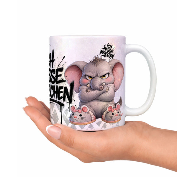 Elefant Tasse „Ich hasse Menschen“ – Lustige Kaffeetasse - Sunnywall - Individualität trifft Design