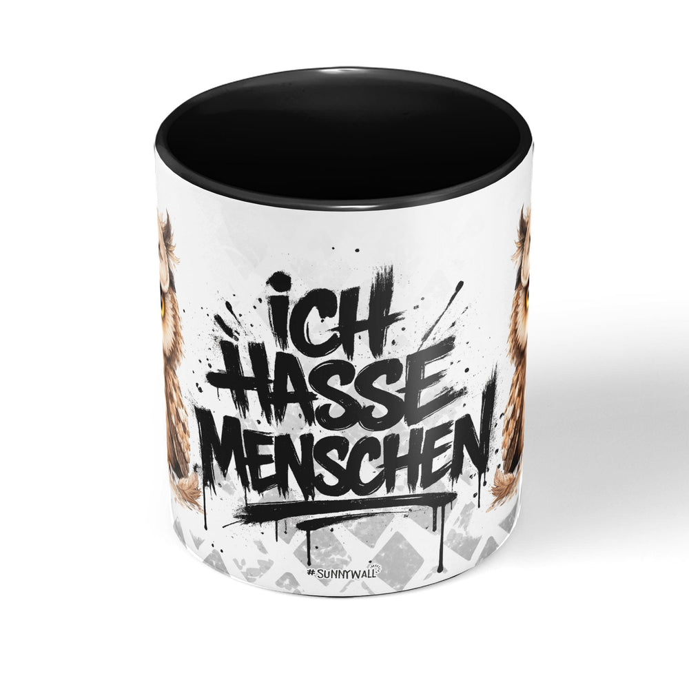 Eule Tasse „Ich hasse Menschen“ – Lustige Kaffeetasse - Sunnywall - Individualität trifft Design