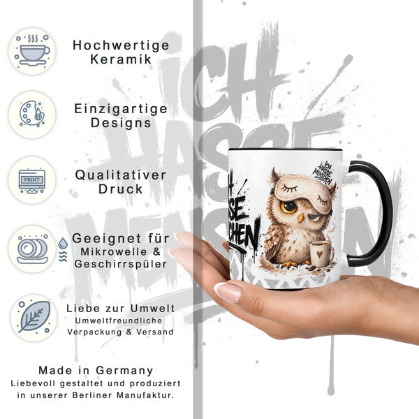 Eule Tasse „Ich hasse Menschen“ – Lustige Kaffeetasse - Sunnywall - Individualität trifft Design