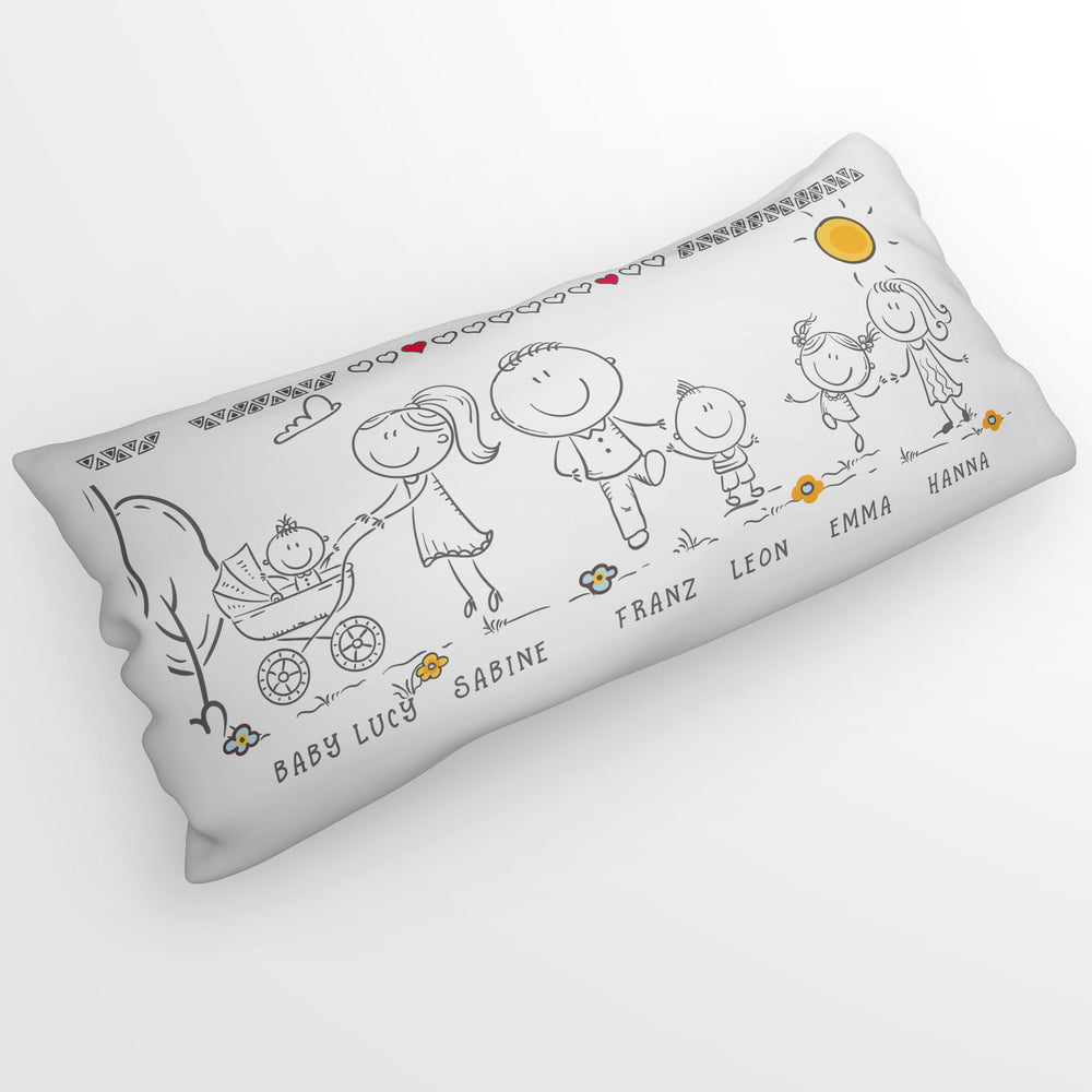 Familienkissen personalisiert – Strichmännchen Figuren mit Namen 80x40 cm - Sunnywall - Individualität trifft Design