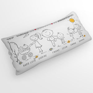 Familienkissen personalisiert – Strichmännchen Figuren mit Namen 80x40 cm - Sunnywall - Individualität trifft Design