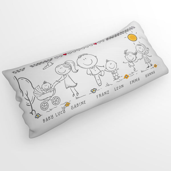 Familienkissen personalisiert – Strichmännchen Figuren mit Namen 80x40 cm - Sunnywall - Individualität trifft Design