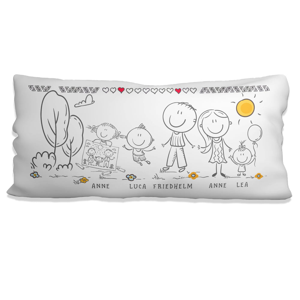Familienkissen personalisiert – Strichmännchen Figuren mit Namen 80x40 cm - Sunnywall - Individualität trifft Design