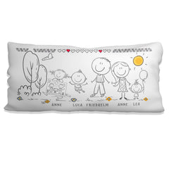 Familienkissen personalisiert – Strichmännchen Figuren mit Namen 80x40 cm - Sunnywall - Individualität trifft Design