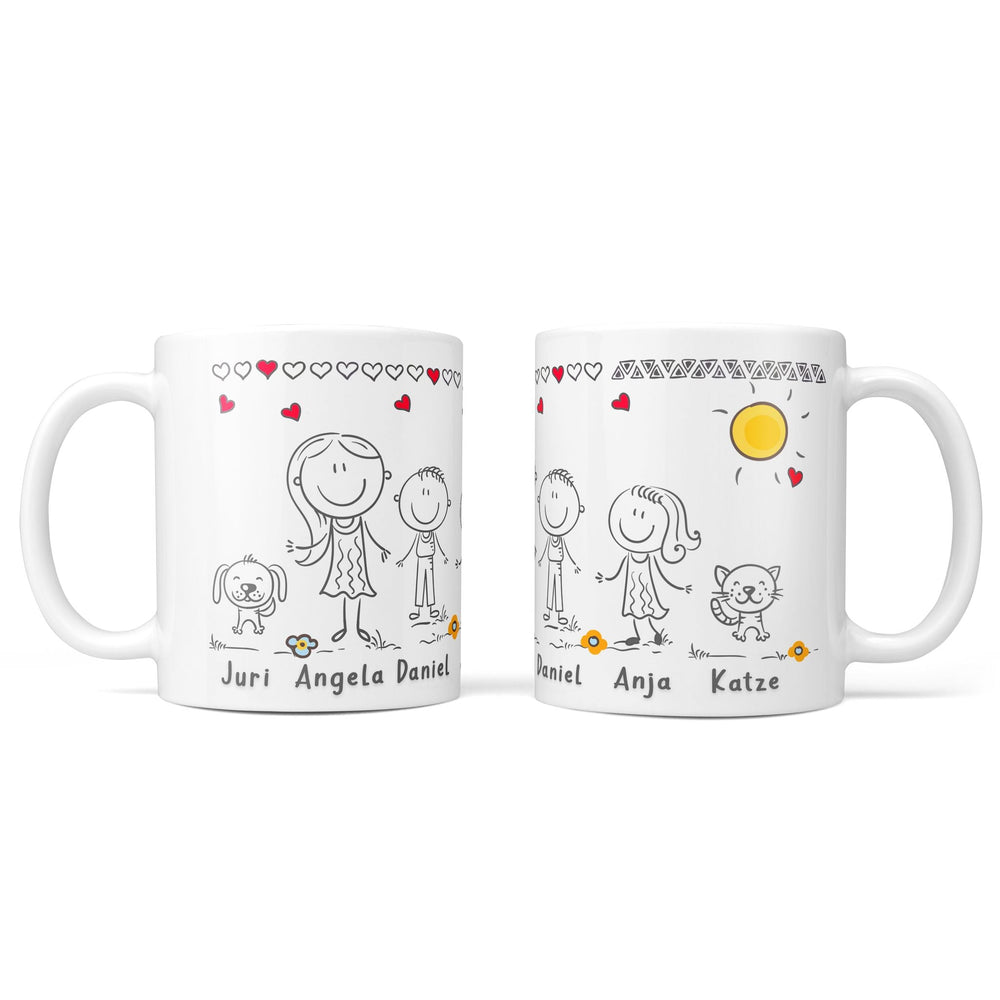 Familientasse personalisiert mit Namen und Strichmännchen Figuren – Geschenk für Familie - Sunnywall - Individualität trifft Design