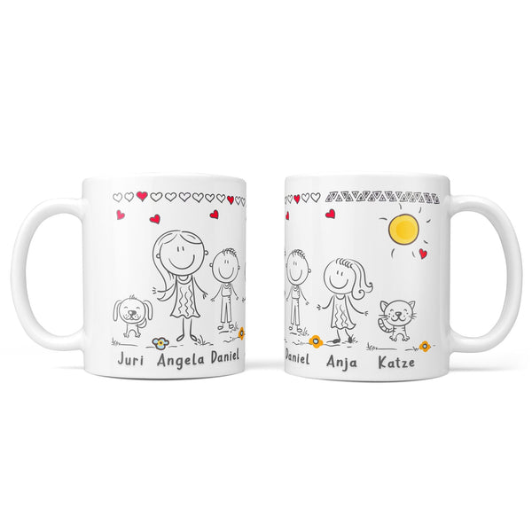 Familientasse personalisiert mit Namen und Strichmännchen Figuren – Geschenk für Familie - Sunnywall - Individualität trifft Design