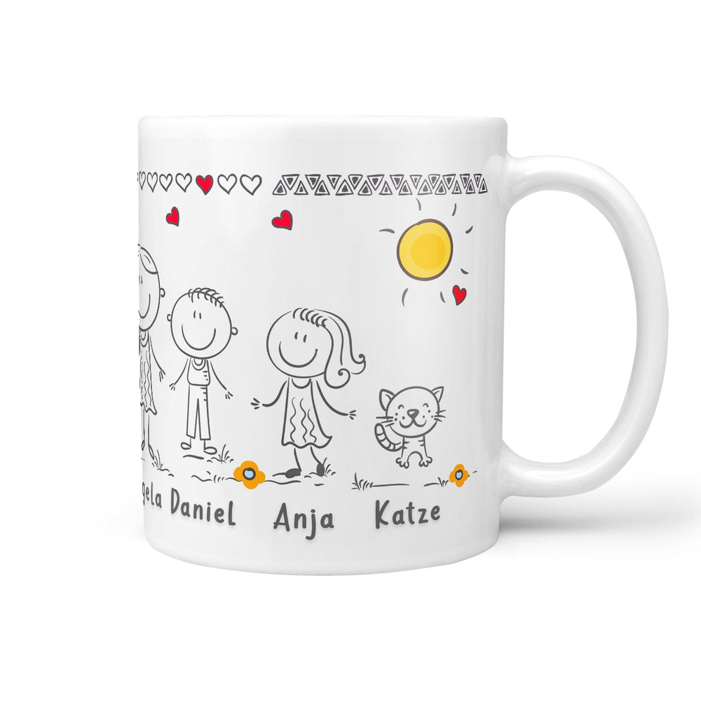 Familientasse personalisiert mit Namen und Strichmännchen Figuren – Geschenk für Familie - Sunnywall - Individualität trifft Design