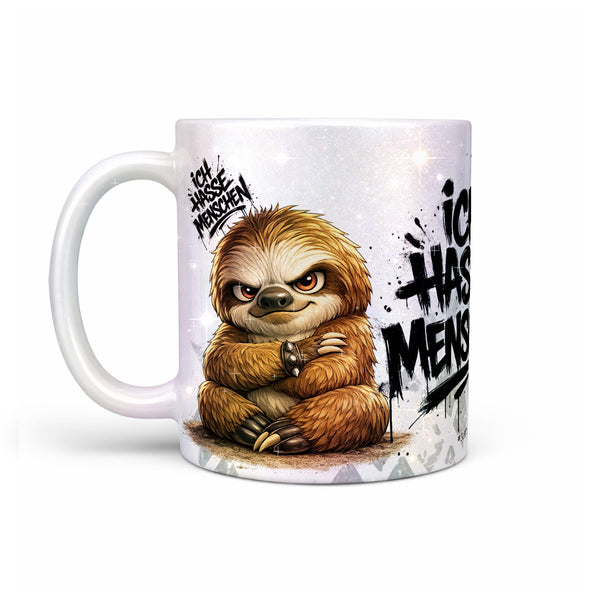Faultier Tasse „Ich hasse Menschen“ – Lustige Kaffeetasse - Sunnywall - Individualität trifft Design