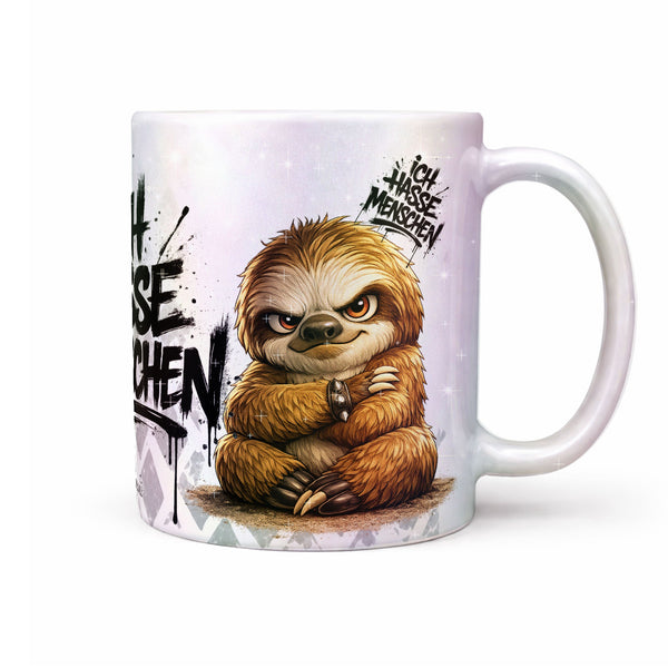 Faultier Tasse „Ich hasse Menschen“ – Lustige Kaffeetasse - Sunnywall - Individualität trifft Design