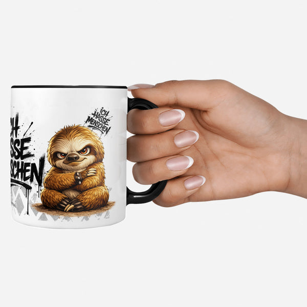 Faultier Tasse „Ich hasse Menschen“ – Lustige Kaffeetasse - Sunnywall - Individualität trifft Design