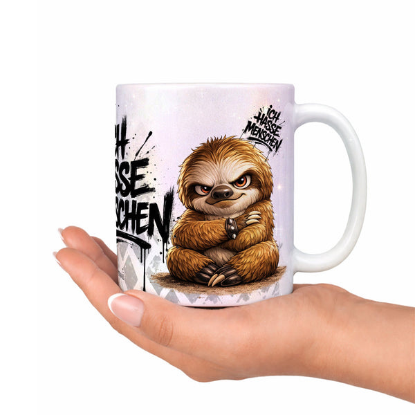Faultier Tasse „Ich hasse Menschen“ – Lustige Kaffeetasse - Sunnywall - Individualität trifft Design