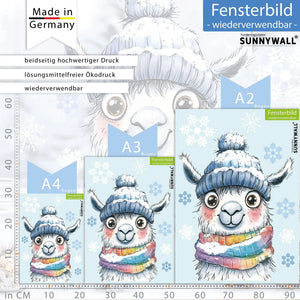 Fensterbild Alpaka Winter mit Mütze und Schal – beidseitig bedruckt, statisch haftend & wiederverwendbar - Sunnywall - Individualität trifft Design