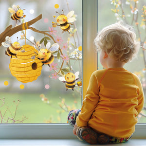 Fensterbild Bienen auf Honigsuche im Kirschbaum | Fenster Dekoration - Sunnywall - Individualität trifft Design