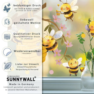 Fensterbild Bienen auf Honigsuche im Kirschbaum | Fenster Dekoration - Sunnywall - Individualität trifft Design