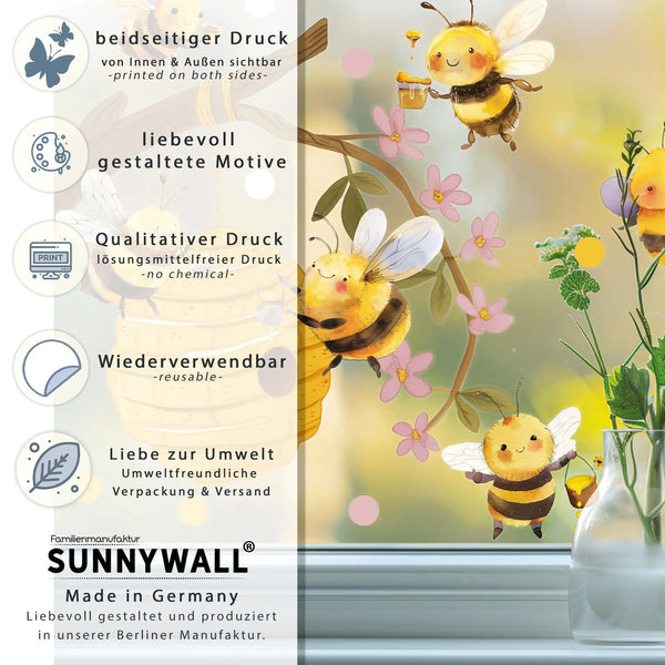 Fensterbild Bienen auf Honigsuche im Kirschbaum | Fenster Dekoration - Sunnywall - Individualität trifft Design