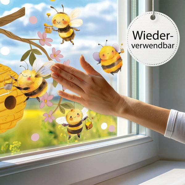 Fensterbild Bienen auf Honigsuche im Kirschbaum | Fenster Dekoration - Sunnywall - Individualität trifft Design