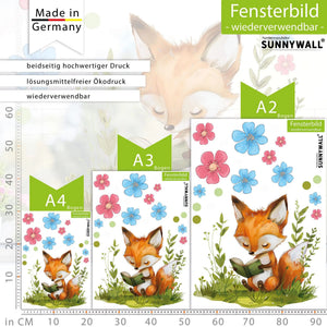 Fensterbild Buch lesender Fuchs im Blumenmeer | Fenster Dekoration - Sunnywall - Individualität trifft Design