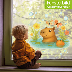 Fensterbild Capybara im Wasser - Badespaß fürs Fenster - Sunnywall - Individualität trifft Design
