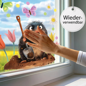 Fensterbild Fleißiger Maulwurf im Blumengarten | Fenster Dekoration - Sunnywall - Individualität trifft Design