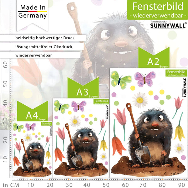 Fensterbild Fleißiger Maulwurf im Blumengarten | Fenster Dekoration - Sunnywall - Individualität trifft Design