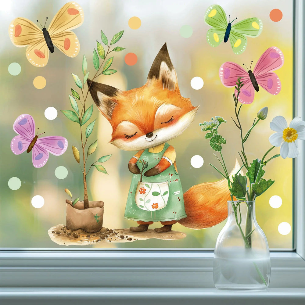 Fensterbild Fuchs Frühlingsgarten Fensterdekoration statisch haftend wiederverwendbar - Sunnywall - Individualität trifft Design