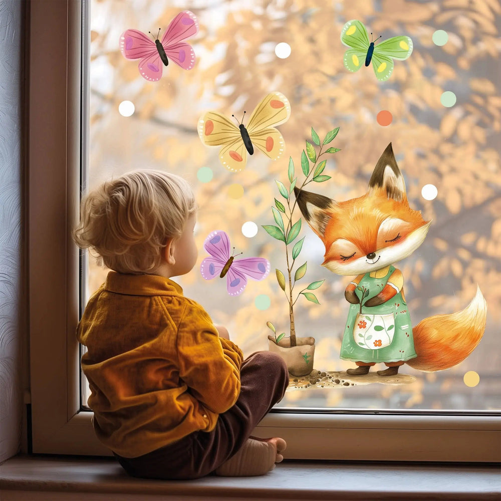 Fensterbild Fuchs Frühlingsgarten Fensterdekoration statisch haftend wiederverwendbar - Sunnywall - Individualität trifft Design