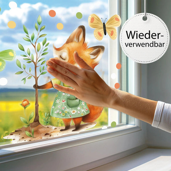 Fensterbild Fuchs Garten beidseitig Frühling wiederverwendbar - Sunnywall - Individualität trifft Design