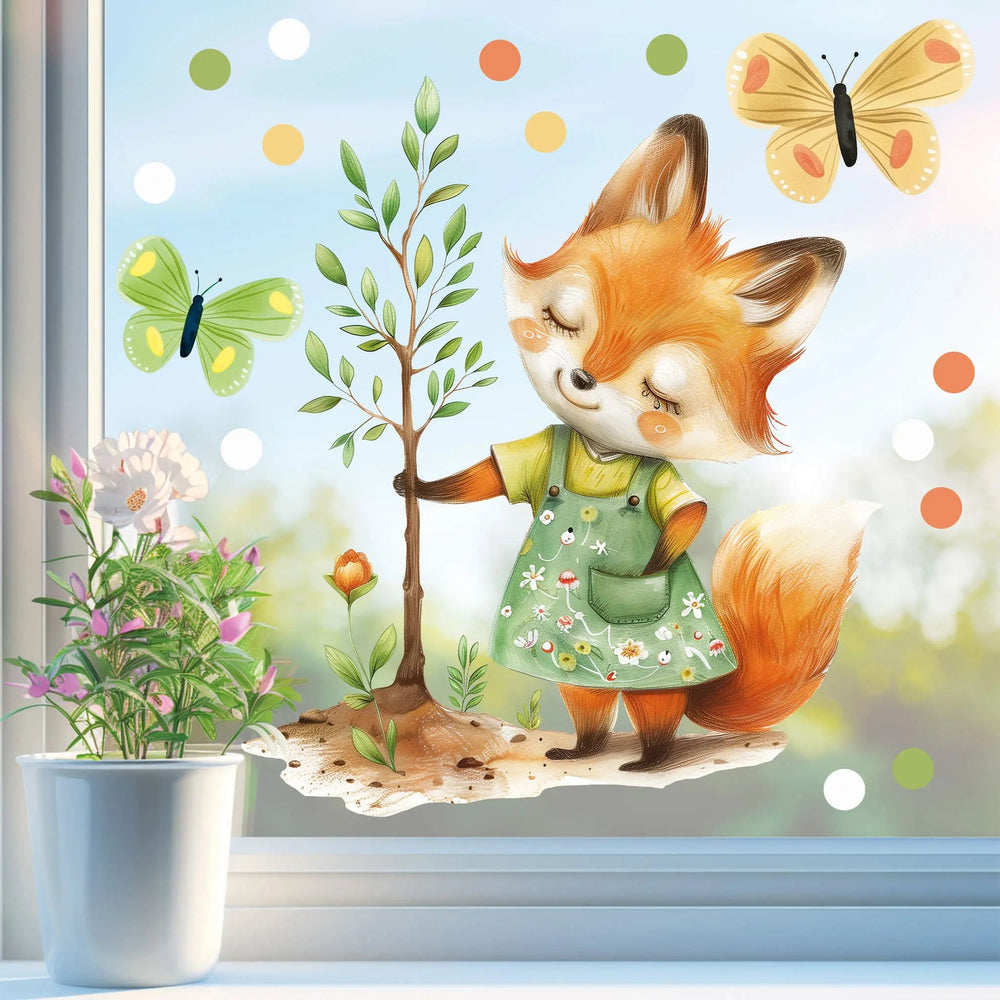 Fensterbild Fuchs Garten beidseitig Frühling wiederverwendbar - Sunnywall - Individualität trifft Design