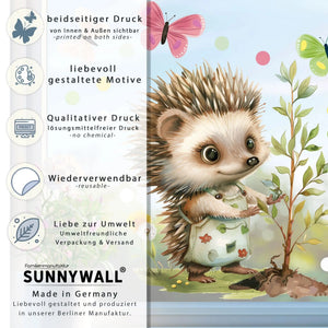 Fensterbild Gärtnerin Igel Blütenzauber beidseitig wiederverwendbar - Sunnywall - Individualität trifft Design