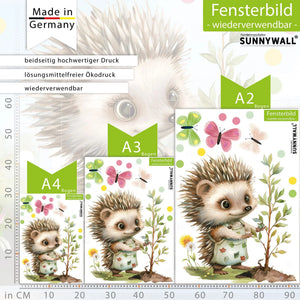 Fensterbild Gärtnerin Igel Blütenzauber beidseitig wiederverwendbar - Sunnywall - Individualität trifft Design