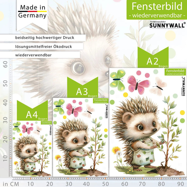 Fensterbild Gärtnerin Igel Blütenzauber beidseitig wiederverwendbar - Sunnywall - Individualität trifft Design