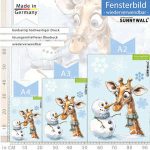 Fensterbild Giraffe Winter Schneemann Schneeflocken statisch haftend wiederverwendbar - Sunnywall - Individualität trifft Design