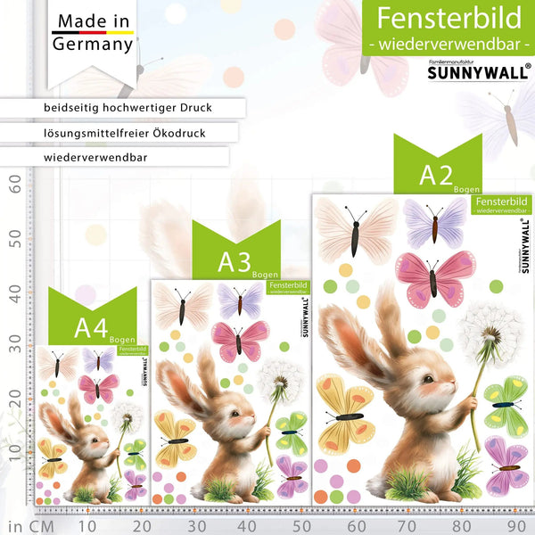 Fensterbild Hase Pusteblume Schmetterlinge statisch haftend wiederverwendbar - Sunnywall - Individualität trifft Design