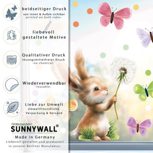 Fensterbild Hase Pusteblume Schmetterlinge statisch haftend wiederverwendbar - Sunnywall - Individualität trifft Design