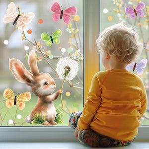 Fensterbild Hase Pusteblume Schmetterlinge statisch haftend wiederverwendbar - Sunnywall - Individualität trifft Design