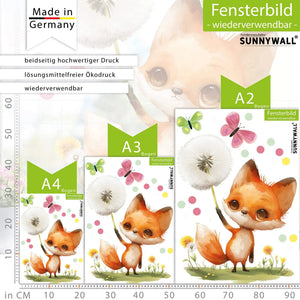 Fensterbild Kleiner Fuchs und die Wunschpusteblume | Fenster Dekoration - Sunnywall - Individualität trifft Design