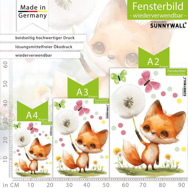 Fensterbild Kleiner Fuchs und die Wunschpusteblume | Fenster Dekoration - Sunnywall - Individualität trifft Design