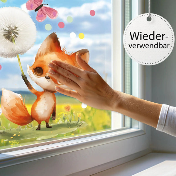 Fensterbild Kleiner Fuchs und die Wunschpusteblume | Fenster Dekoration - Sunnywall - Individualität trifft Design