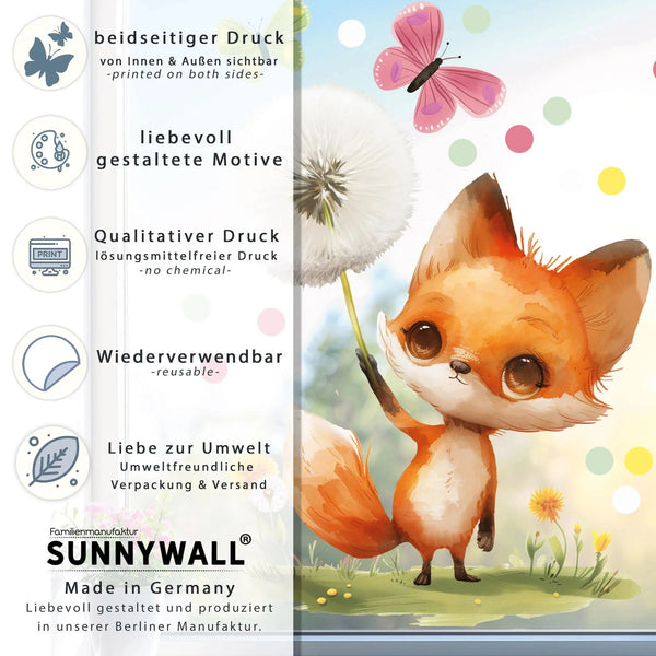 Fensterbild Kleiner Fuchs und die Wunschpusteblume | Fenster Dekoration - Sunnywall - Individualität trifft Design