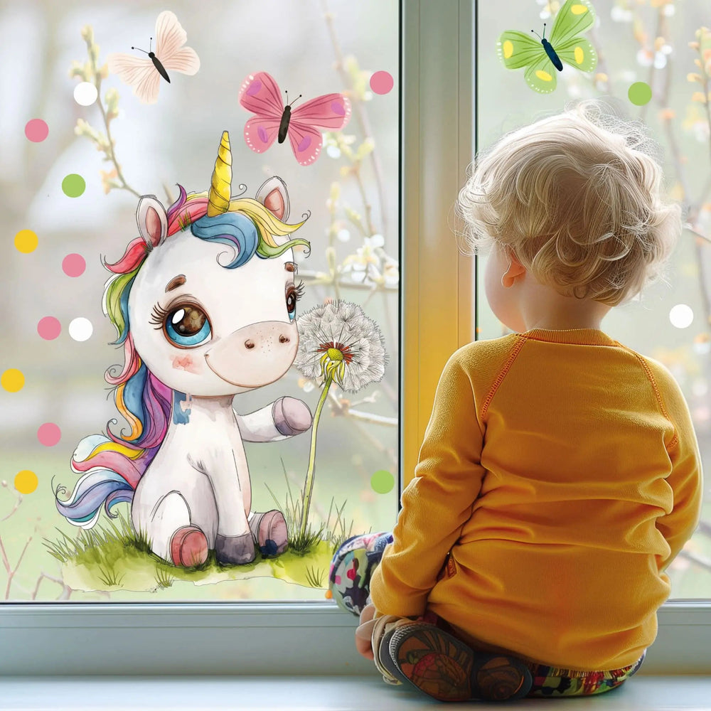 Fensterbild Magisches Einhorn mit Pusteblume | Fenster Dekoration - Sunnywall - Individualität trifft Design