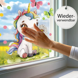 Fensterbild Magisches Einhorn mit Pusteblume | Fenster Dekoration - Sunnywall - Individualität trifft Design